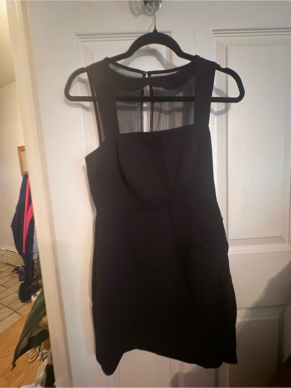 BCBG Little Black Sheath Dress with Mesh Yoke